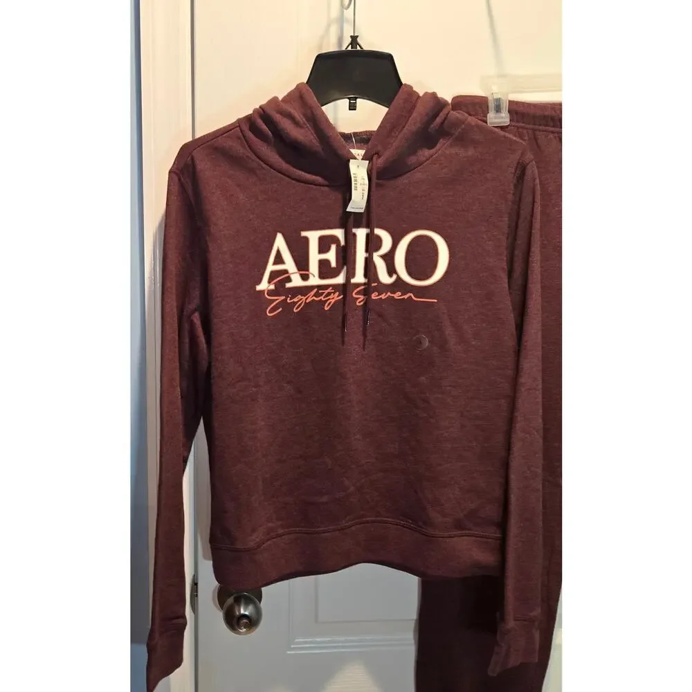 NWT Aero 87 hooded sweatshirt and cinch jogger pants sz L burgundy Y2K - Picture 2 of 9